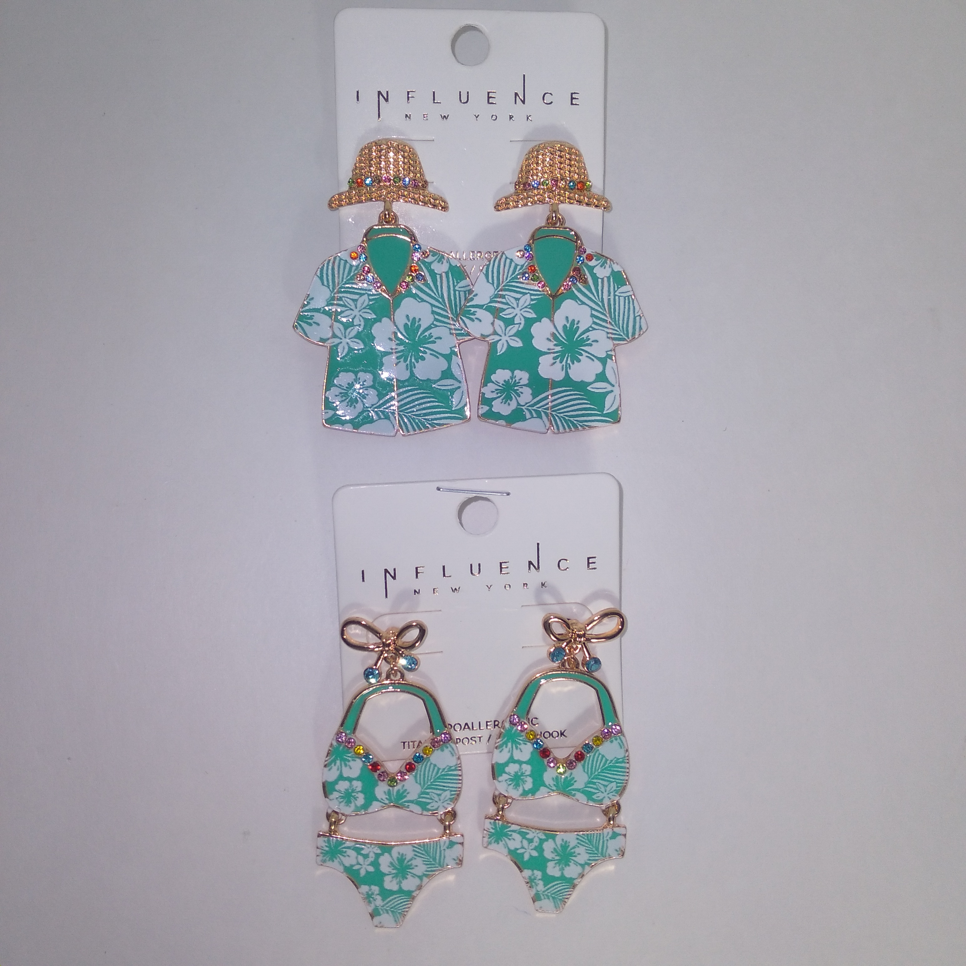 Influence New York Tropical Earrings Set - Green And Gold 21$